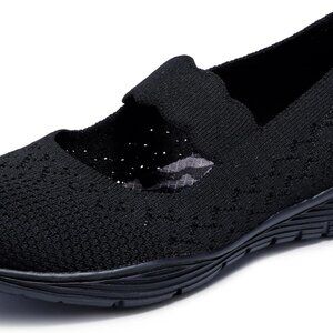 Women's Knit Mary Jane Shoes Textile Flat Slip-On Casual Comfort 8.5